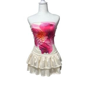 Y2K Windsor Strapless Floral Skort Dress Fairy Coquette Tropical Mini Small